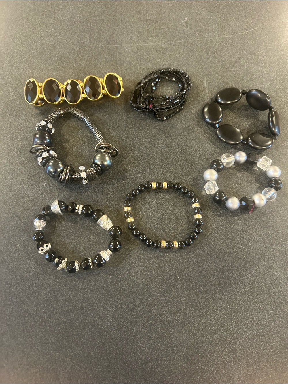 Black Beaded Stretch Bracelet - Elegant Women’s Jewelry lot of 7